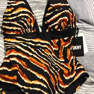 DKNY Black and Orange Animal Print Bra
